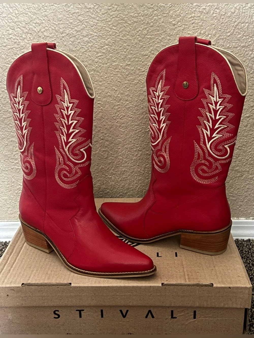 Stivali New York Red Leather Western Loyal Cowgirl Boots -Size 9